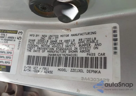 2008 Toyota Corolla Le from USA, damaged, VIN 1NXBR32E78Z940191